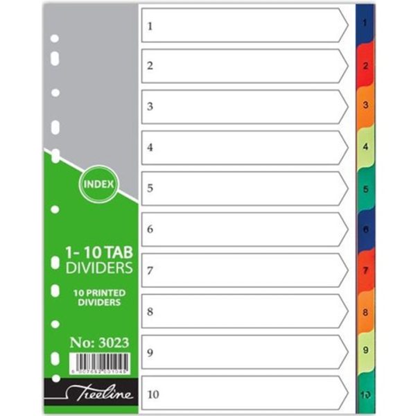 A4 Index 1-10 Tab Rainbow PVC Divider Printed