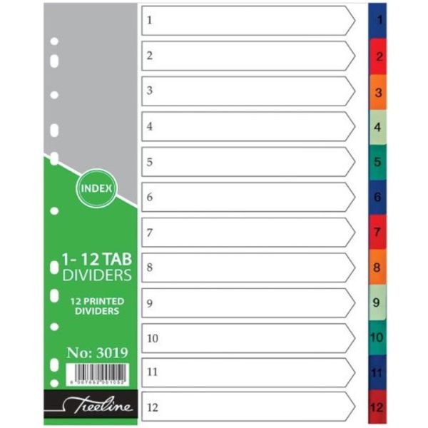 A4 Index 1-12 Tab Rainbow PVC Divider Printed