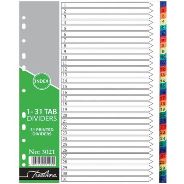 A4 Index 1-31 Tab Rainbow PVC Divider Printed