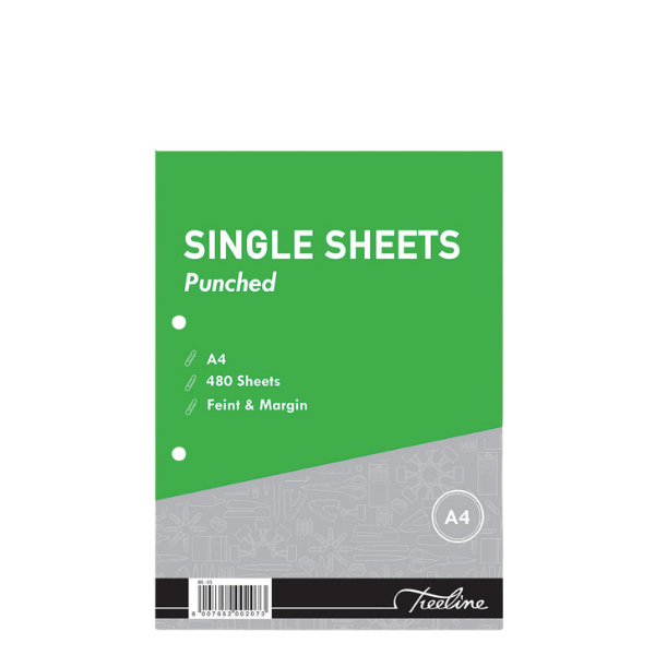 A4 Single Sheets - Feint & Margin Punched 480 Pages (Ream)