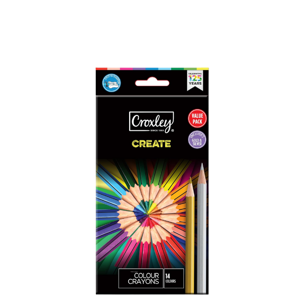 Croxley Create Wood Free Crayons Gold And Silver 14's