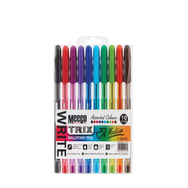 Meeco Trix Ballpoint Pen 1.0mm Wallet of 10 Assorted Colours